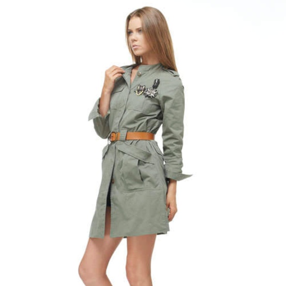 Wise Jewels Jackets & Blazers - Khaki Green Belted Military Jacket  Trench